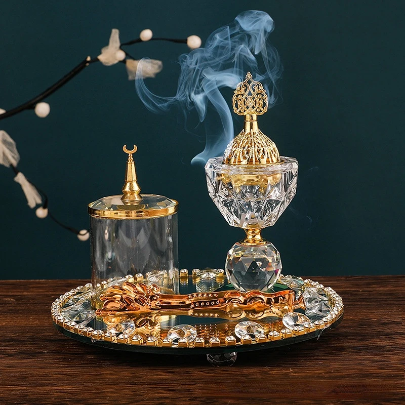 Art Craft Decoration Ideas - Okrągły Złoty Kryształowy Kominek do Kadzidła