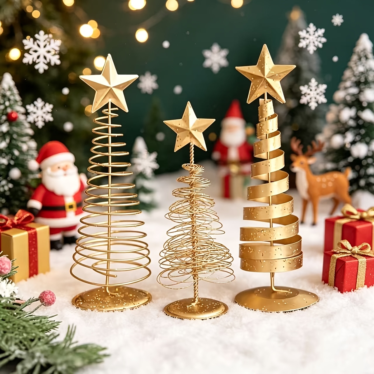Art Craft Tree - 3 szt. sztucznych choinek, złote mini